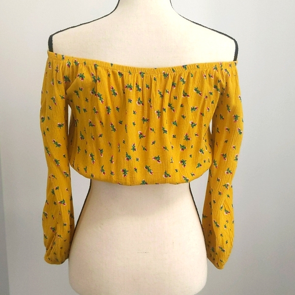 LA Hearts — Yellow Long Sleeve Flowery Crop Top - Size S - Picture 7 of 11
